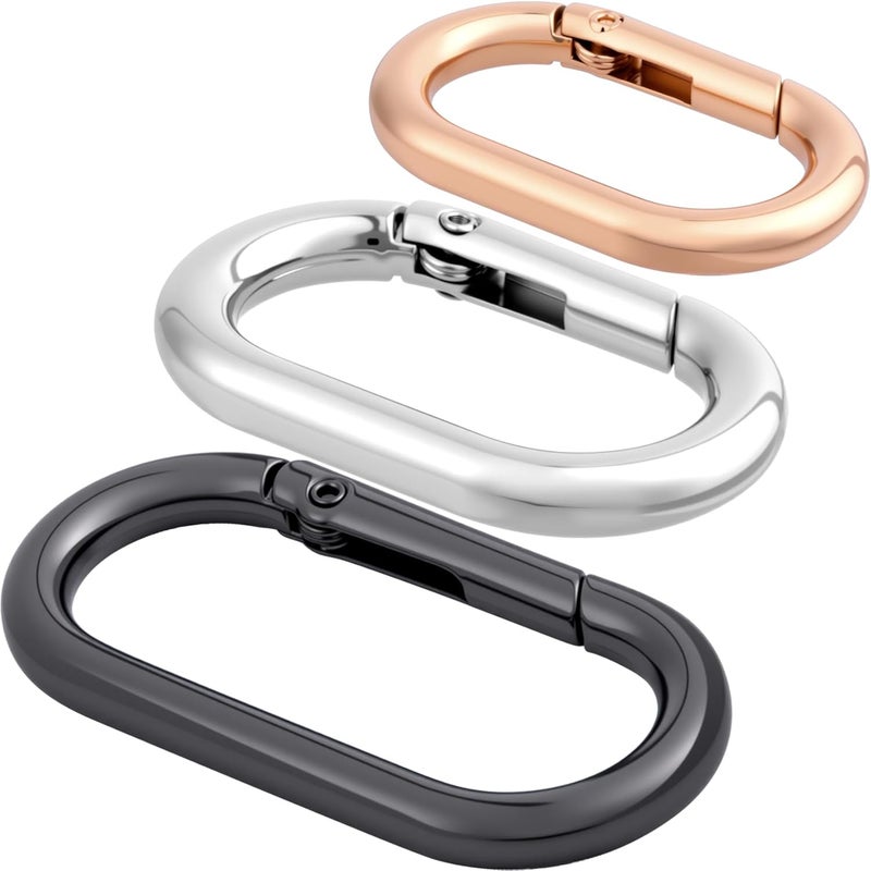 STSTR 3pcs Oval Spring Ring Clips, Metal Keyring Purse Clip, Heavy Duty Opening O Ring Carabiner for Keychains,Backpacks, Keys - Image 1